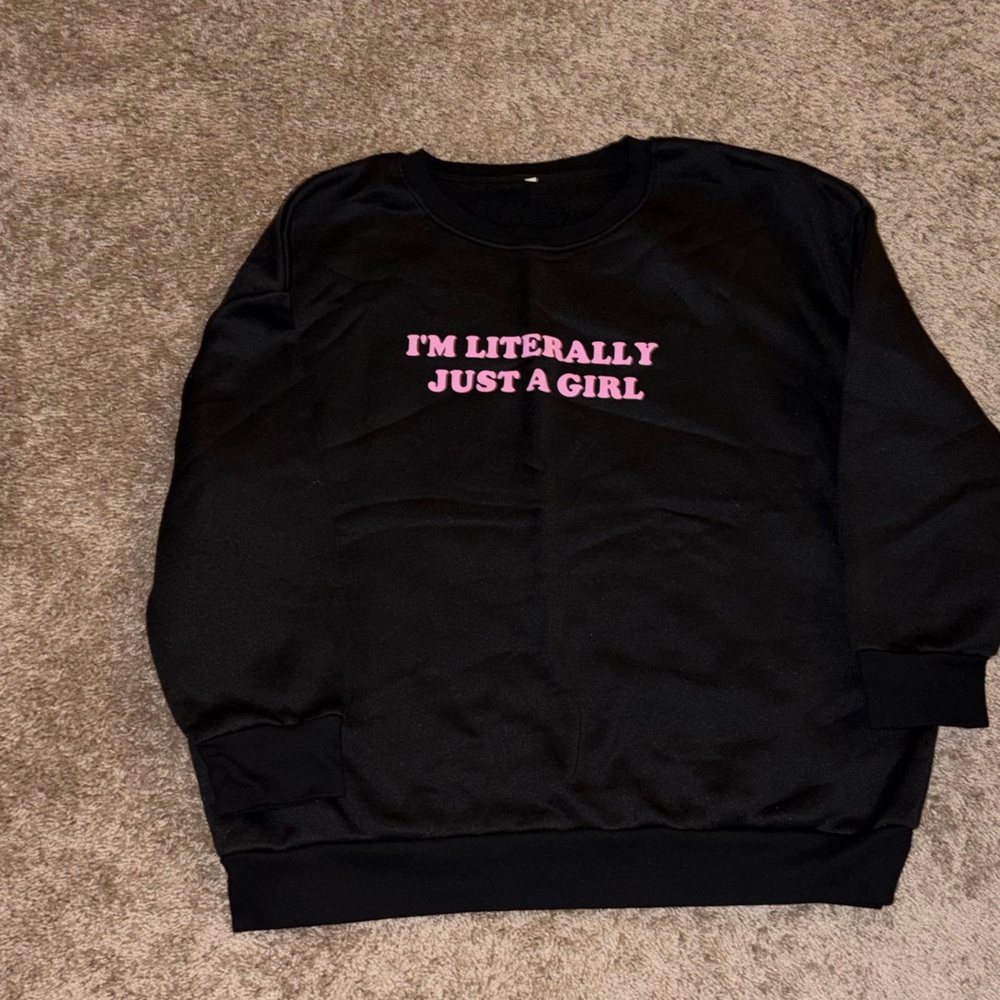 Black Sweater with Pink Slogan - Women's Crewneck
